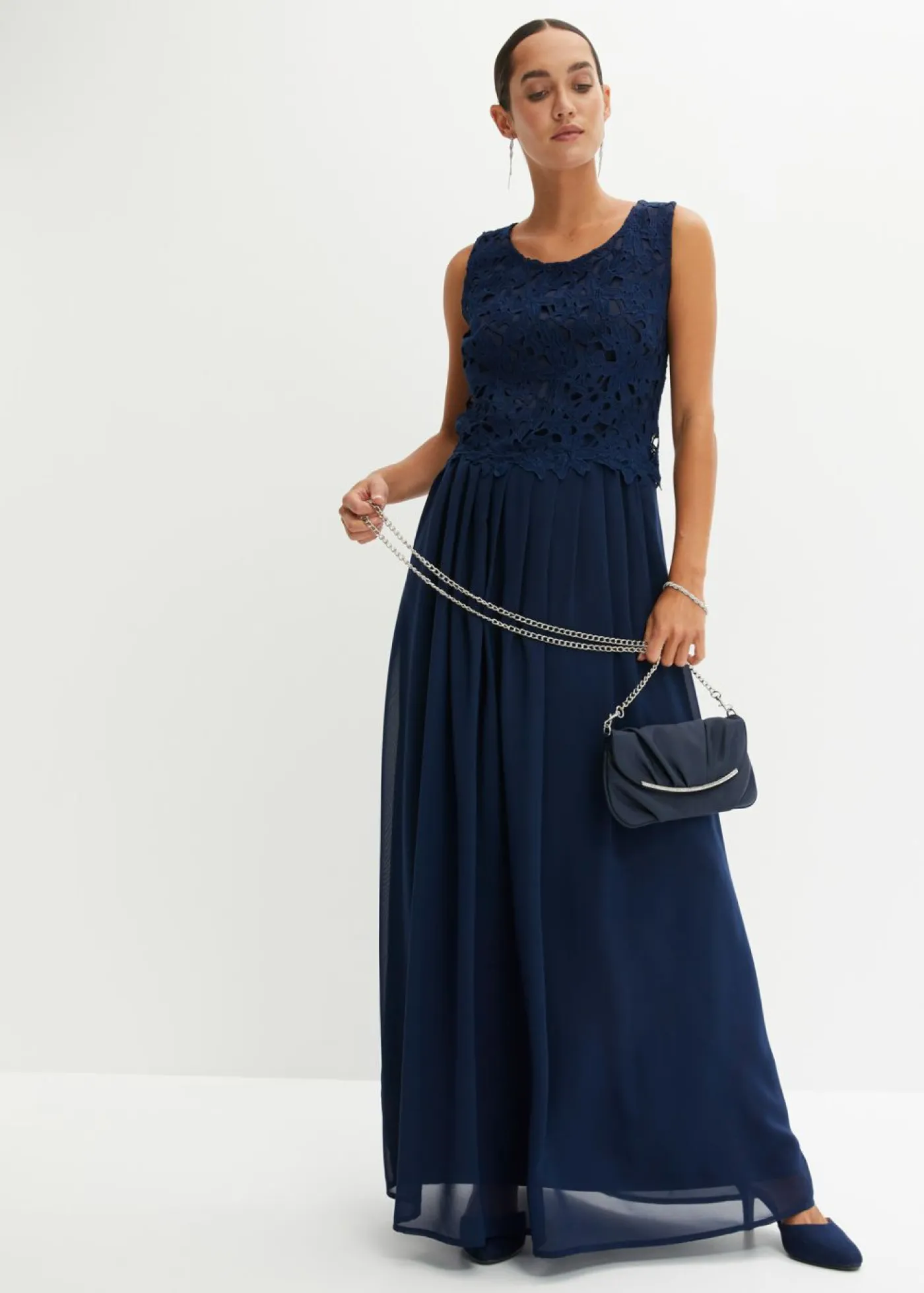 bonprix bonprix Vestidos|Ropa Elegante>Vestido maxi con encaje Azul marino