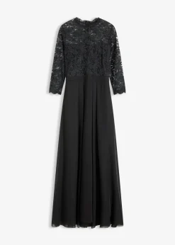 bonprix bonprix Vestidos|Tallas Pequeñas>Vestido maxi con encaje Negro