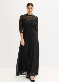 bonprix bonprix Vestidos|Tallas Pequeñas>Vestido maxi con encaje Negro