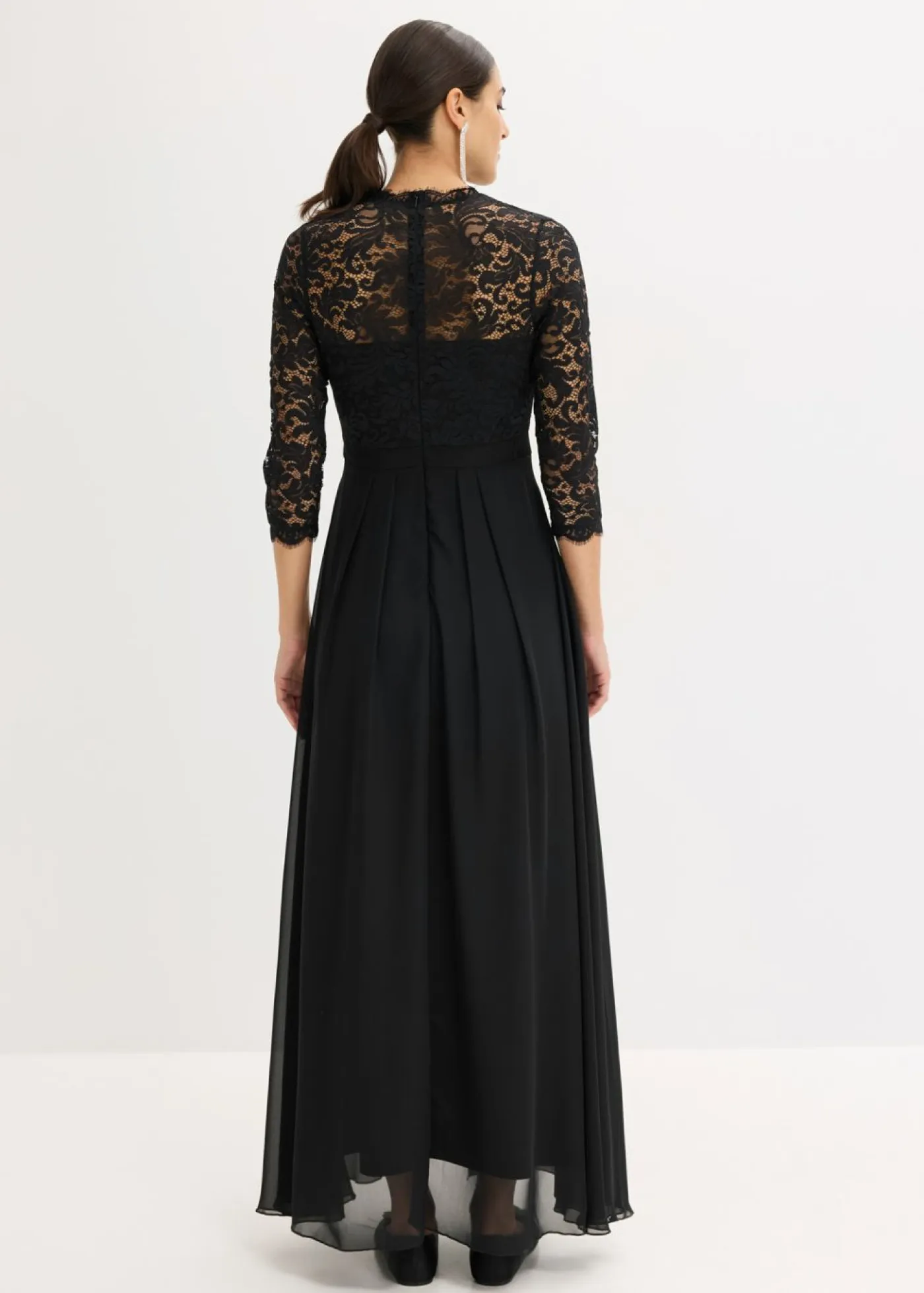 bonprix bonprix Vestidos|Tallas Pequeñas>Vestido maxi con encaje Negro