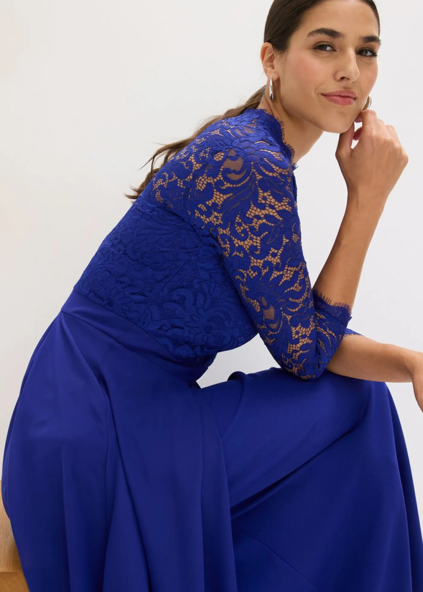 bonprix bonprix Vestidos|Tallas Pequeñas>Vestido maxi con encaje Azul