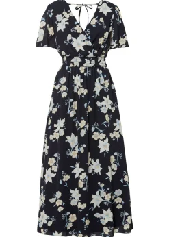bonprix bonprix Vestidos>Vestido maxi con estampado de flores Azul marino con flores lilas