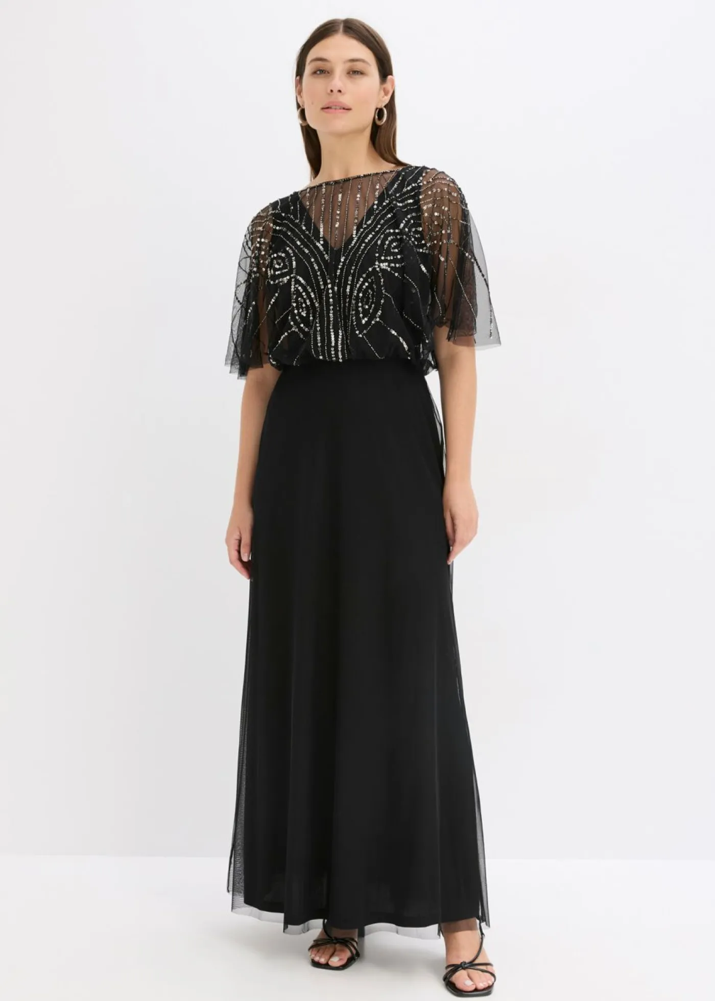 Mujer bonprix bonprix Vestido maxi de tul fino con bordado de lentejuelas