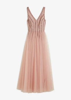 Mujer bonprix bonprix Vestido maxi de tul fino con bordado de lentejuelas