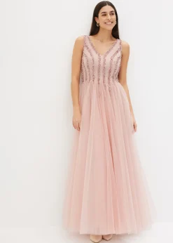 Mujer bonprix bonprix Vestido maxi de tul fino con bordado de lentejuelas