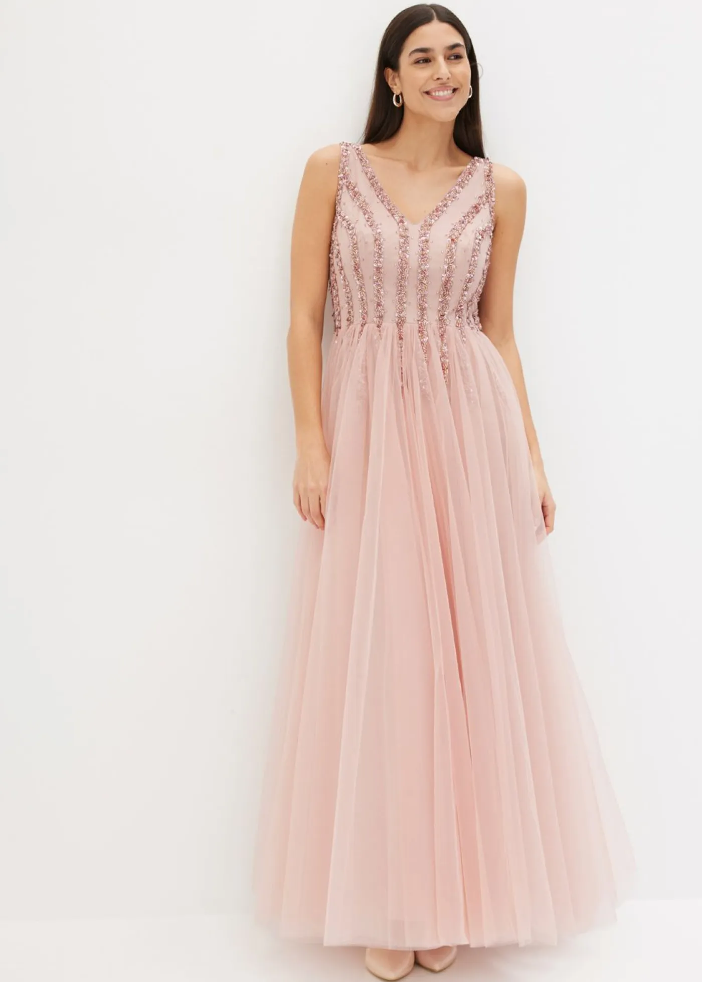 Mujer bonprix bonprix Vestido maxi de tul fino con bordado de lentejuelas