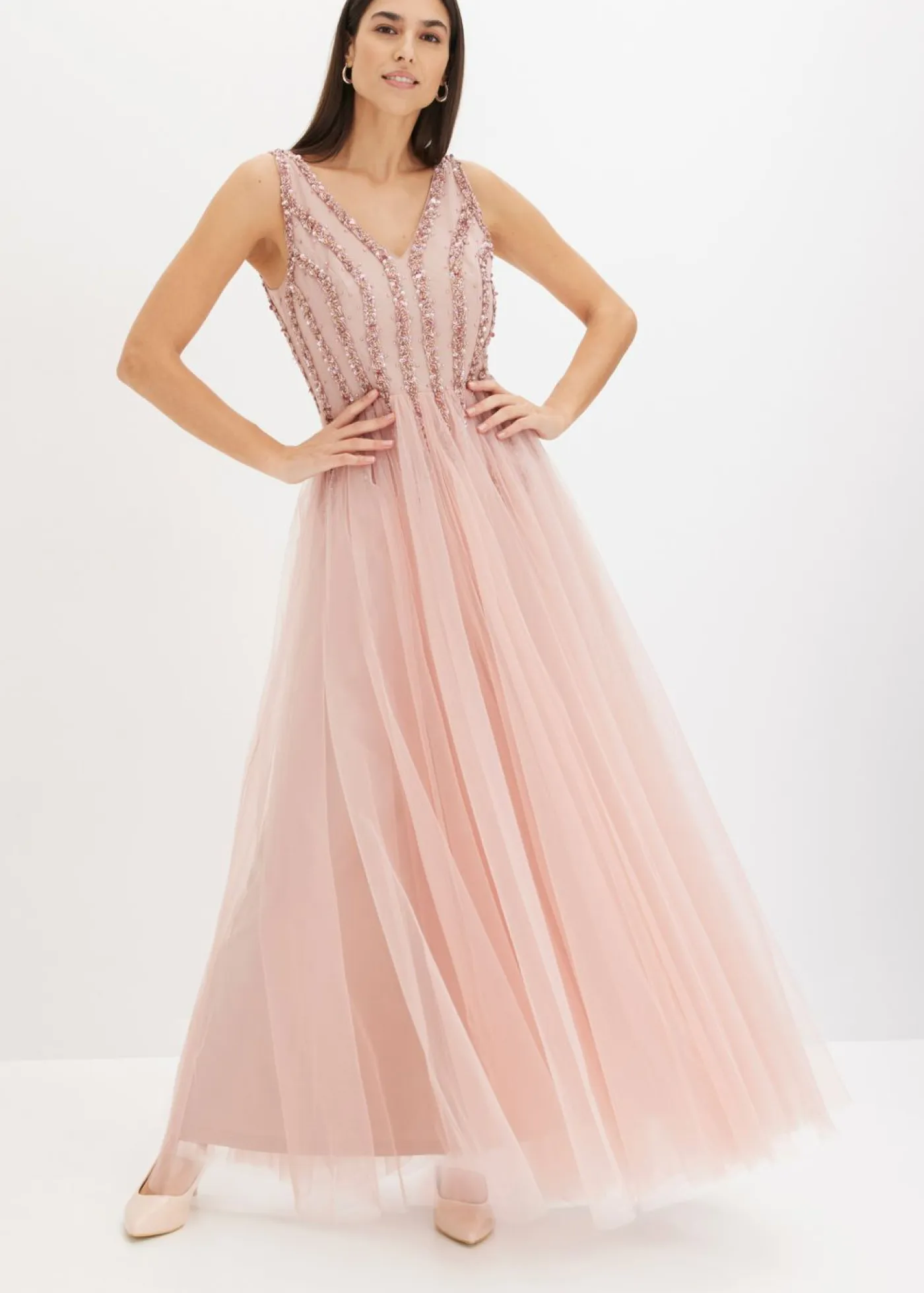 Mujer bonprix bonprix Vestido maxi de tul fino con bordado de lentejuelas