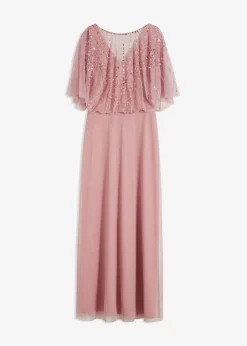 bonprix bonprix Vestidos|Tallas Pequeñas>Vestido maxi de tul fino con bordado de lentejuelas Rosa