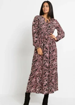 bonprix bonprix Vestidos>Vestido maxi de viscosa pura Negro-rosa de flores