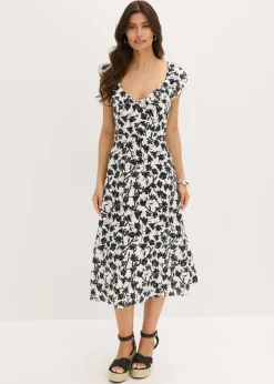 bonprix bonprix Vestidos>Vestido midi blanco lana-negro-azul genciana