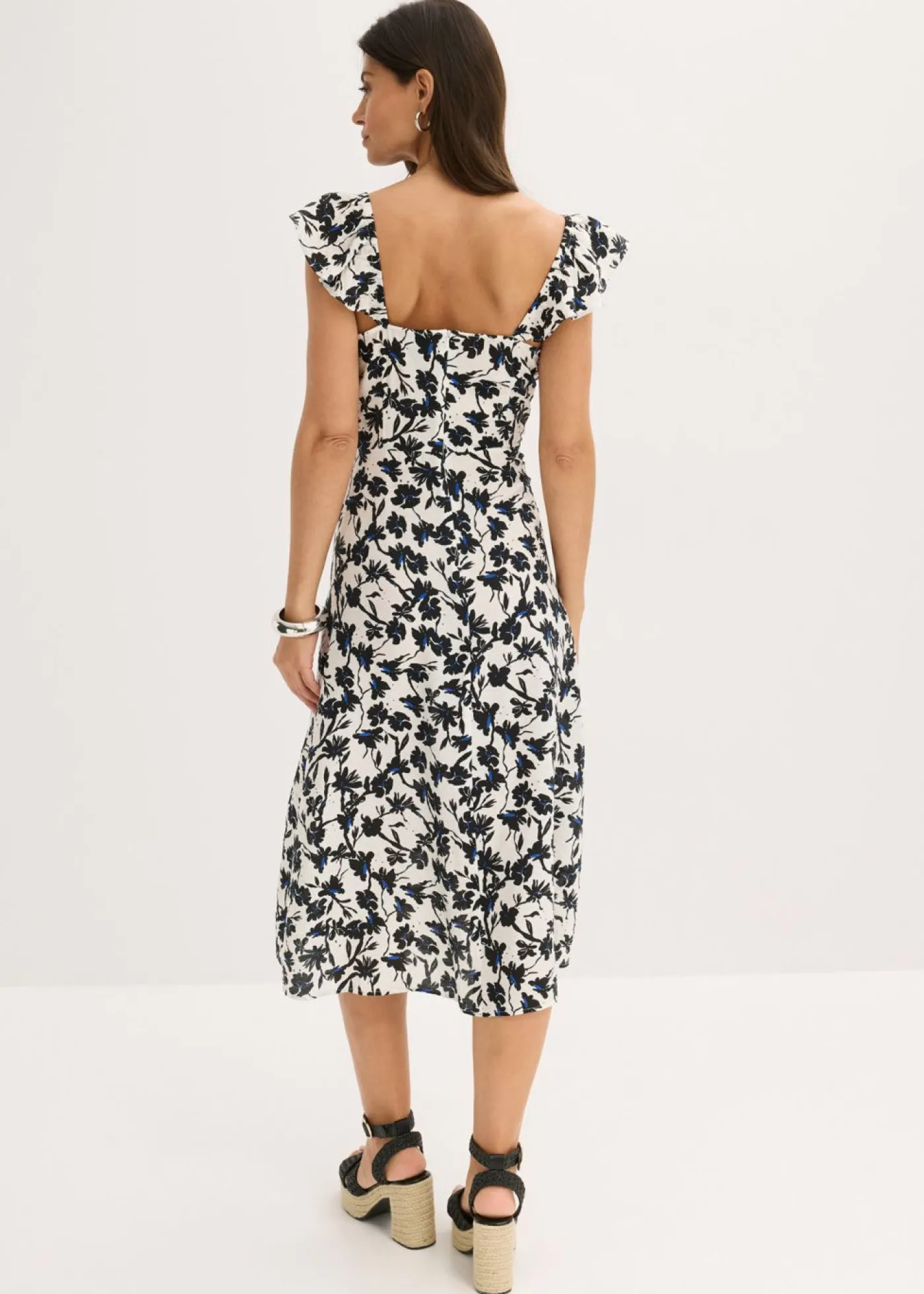 bonprix bonprix Vestidos>Vestido midi blanco lana-negro-azul genciana