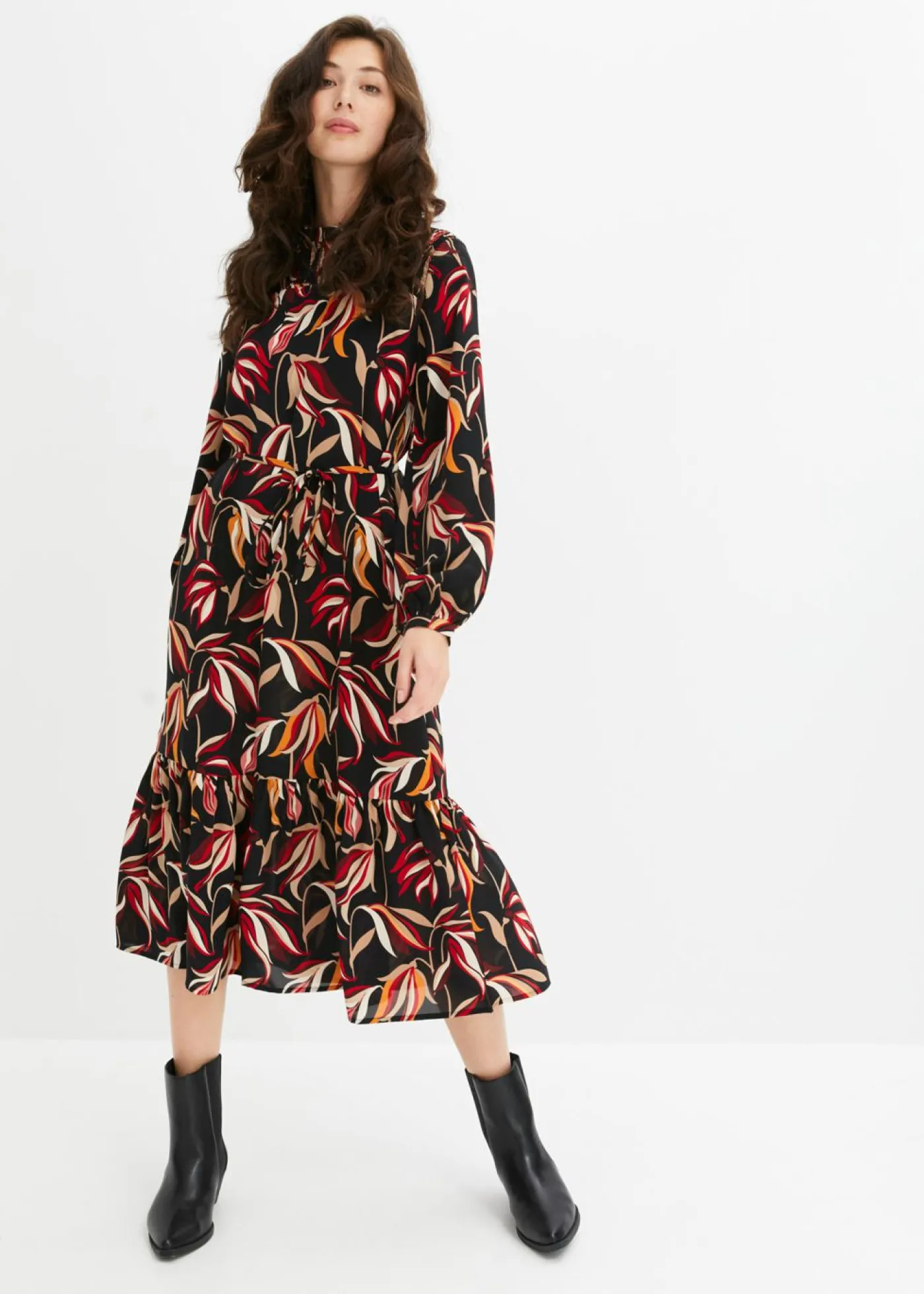 bonprix bonprix Vestidos>Vestido midi Negro con flores