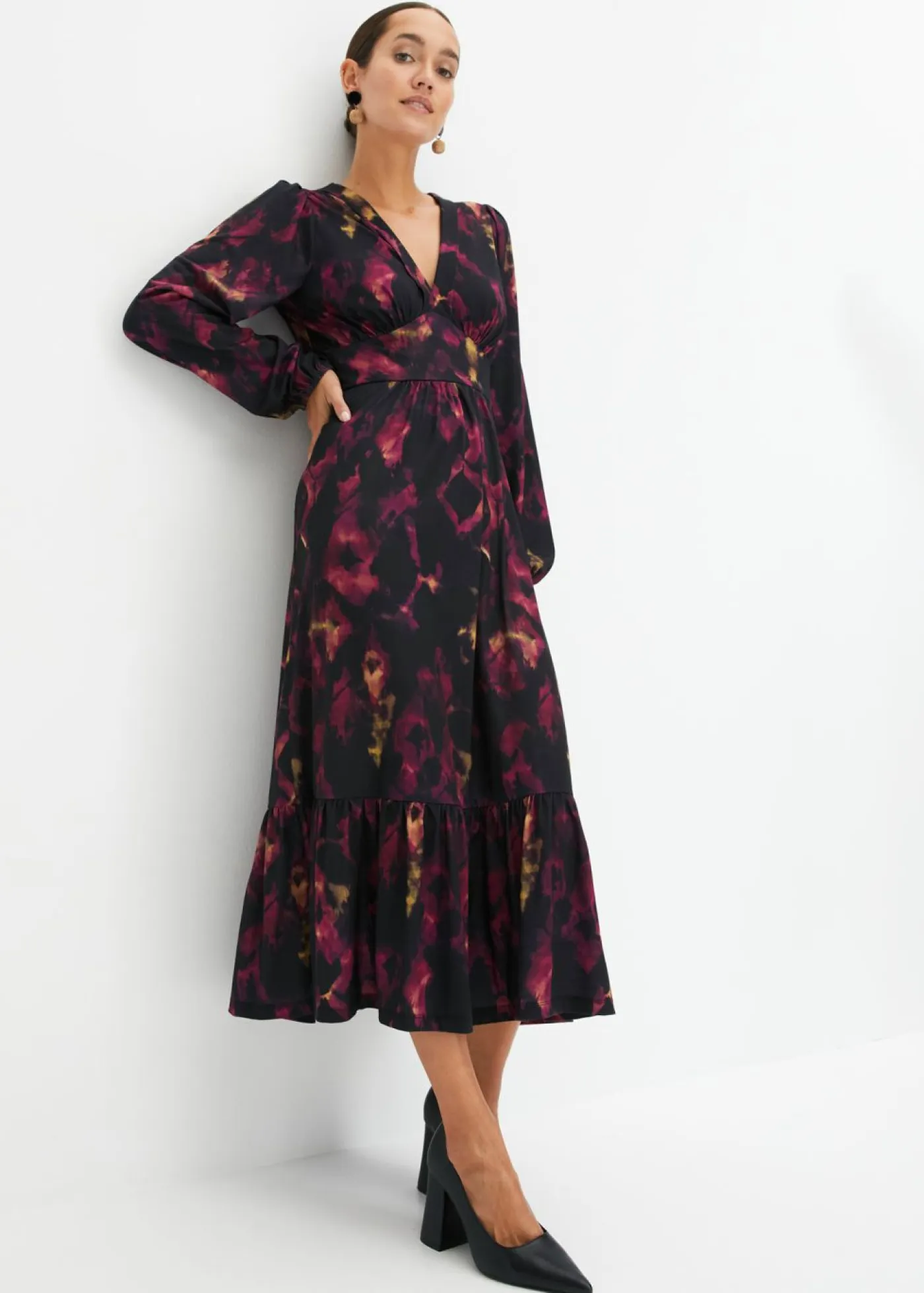 bonprix bonprix Vestidos>Vestido midi negro-purpúra