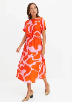 bonprix bonprix Tallas Pequeñas>Vestido midi naranja-rosa caliente