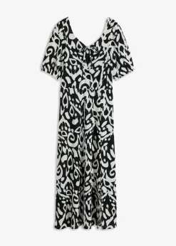 bonprix bonprix Vestidos>Vestido midi Negro-blanco lana