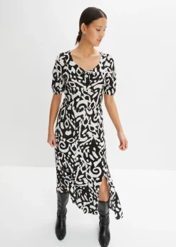 bonprix bonprix Vestidos>Vestido midi Negro-blanco lana