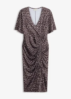 bonprix bonprix Vestidos|Novedades>Vestido midi ajustado Marrón-negro con estampado de leopardo