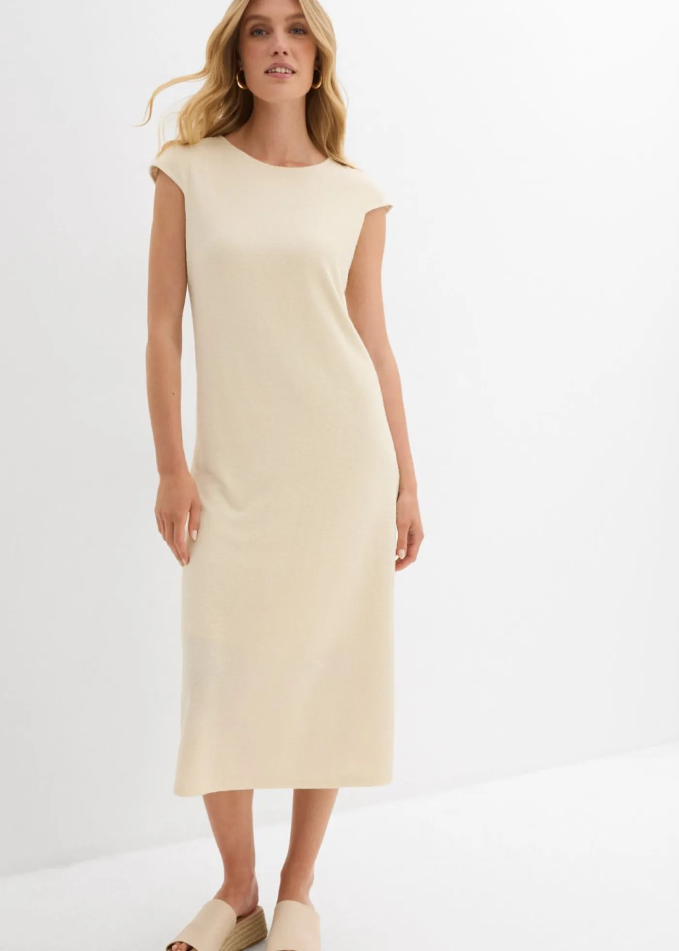 bonprix bonprix Vestidos>Vestido midi con aspecto de punto Crudo