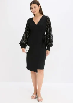 Mujer bonprix bonprix Vestido midi con bordado de lentejuelas en las mangas