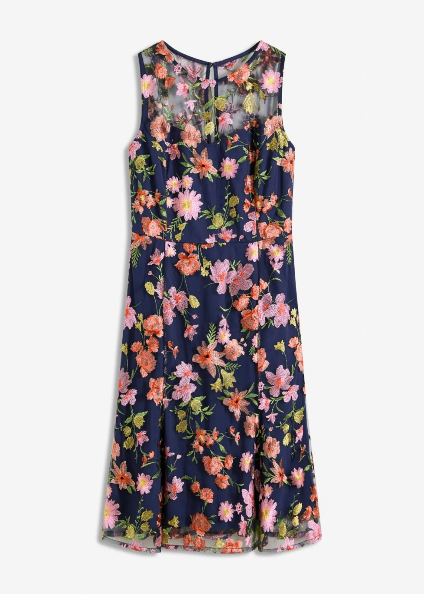 bonprix bonprix Vestidos|Ropa Elegante>Vestido midi con bordado floral azul marino con flores