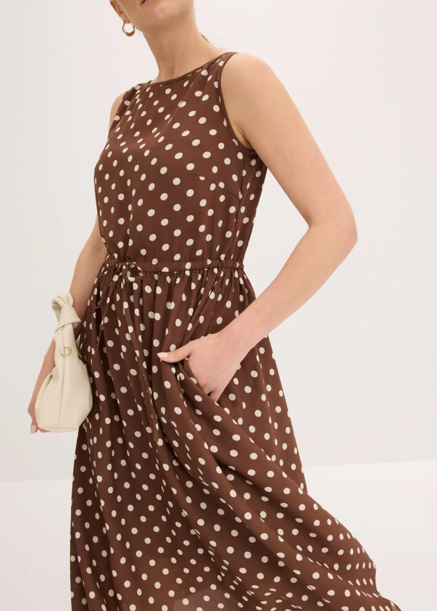bonprix bonprix Vestidos>Vestido midi con cordón marrón claro/beige arena topos