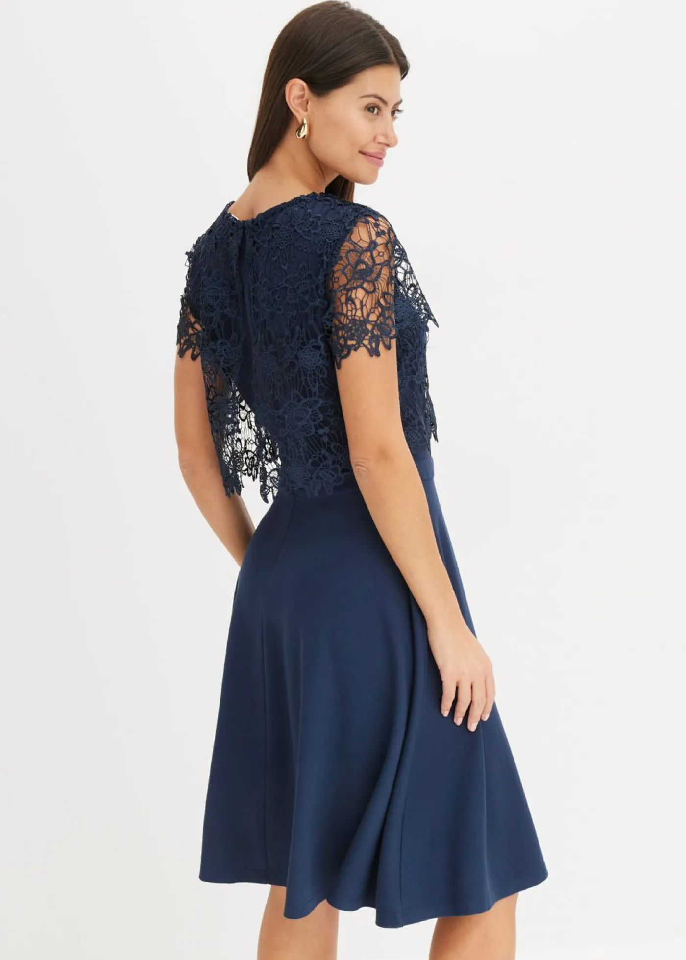 bonprix bonprix Vestidos|Novedades>Vestido midi con encaje Azul marino