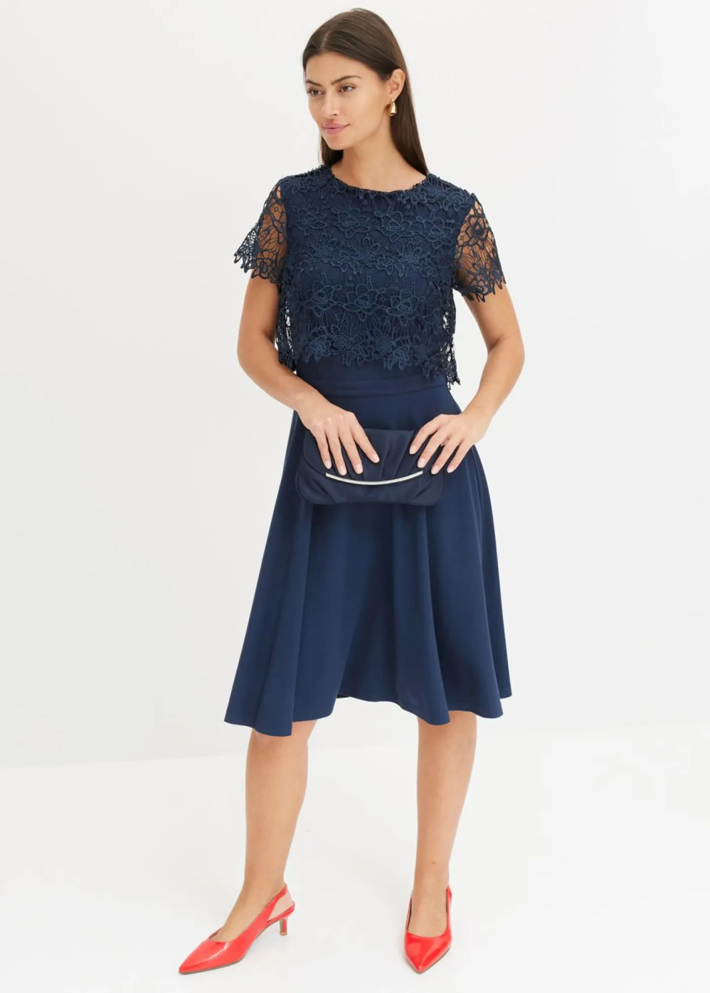 bonprix bonprix Vestidos|Novedades>Vestido midi con encaje Azul marino