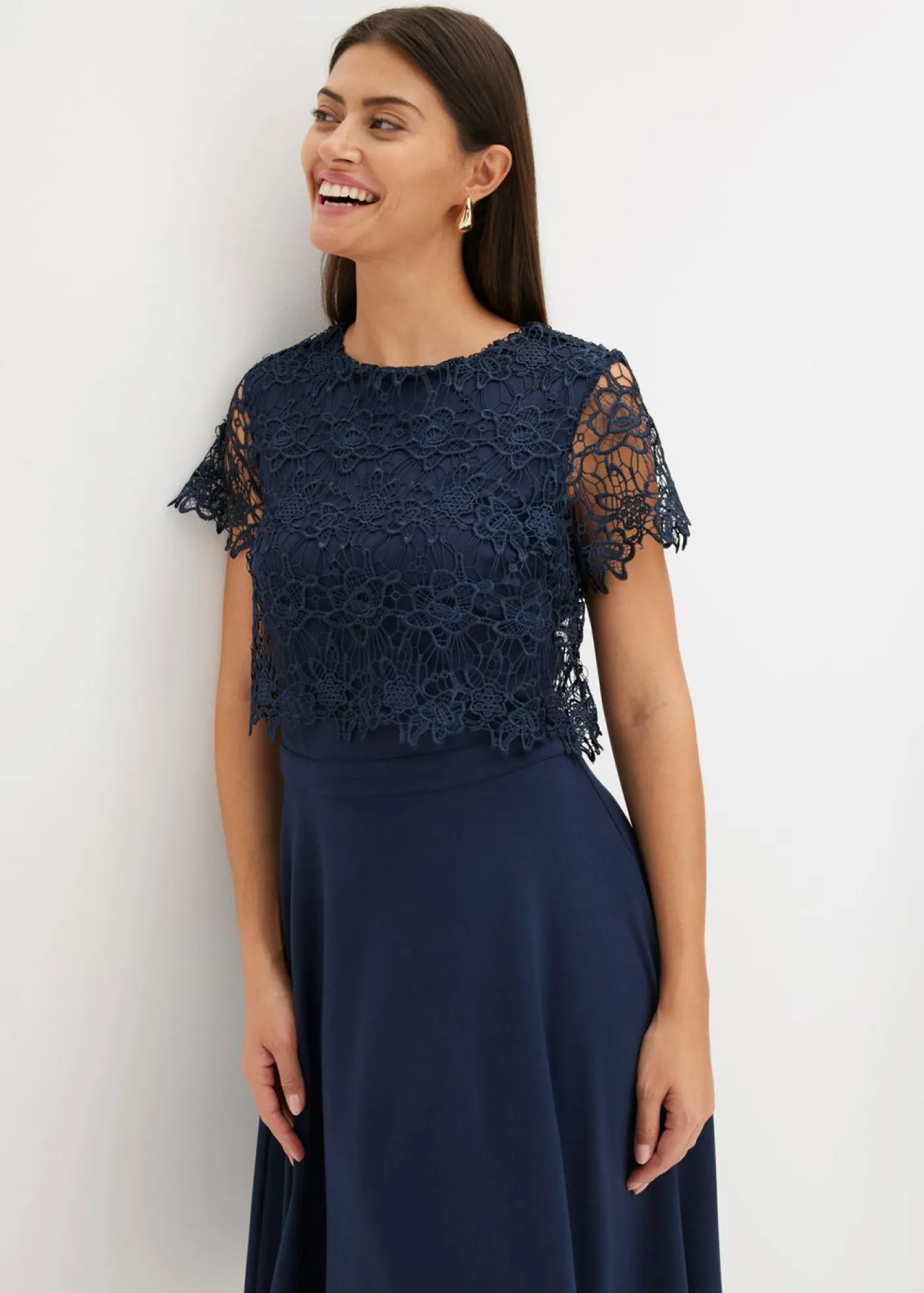 bonprix bonprix Vestidos|Novedades>Vestido midi con encaje Azul marino