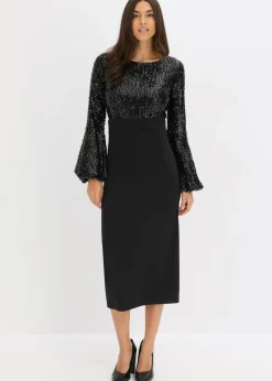 bonprix bonprix Vestidos|Ropa Elegante>Vestido midi con lentejuelas Negro