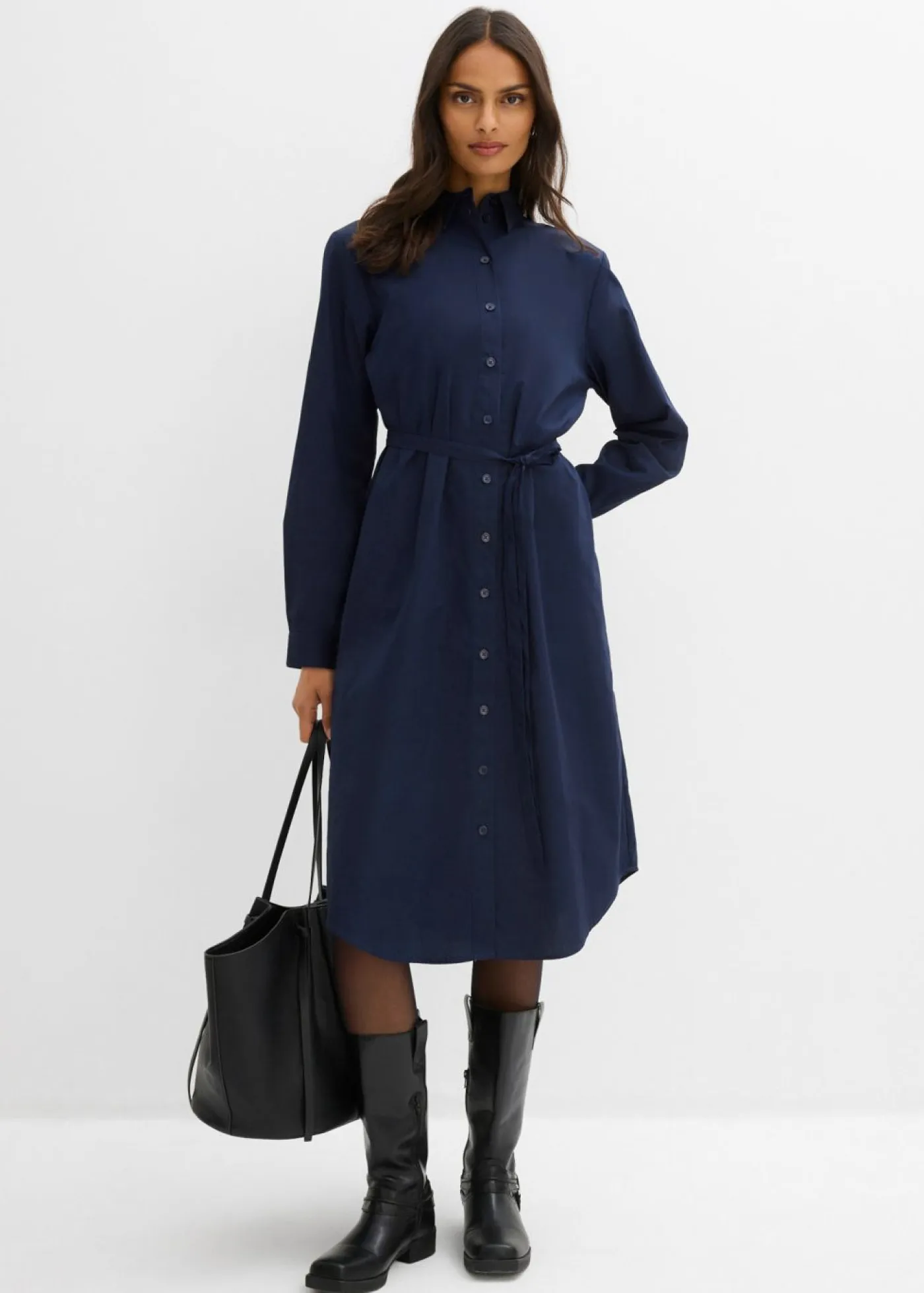 bonprix bonprix Esenciales|Vestidos>Vestido midi de algodón orgánico puro Azul marino