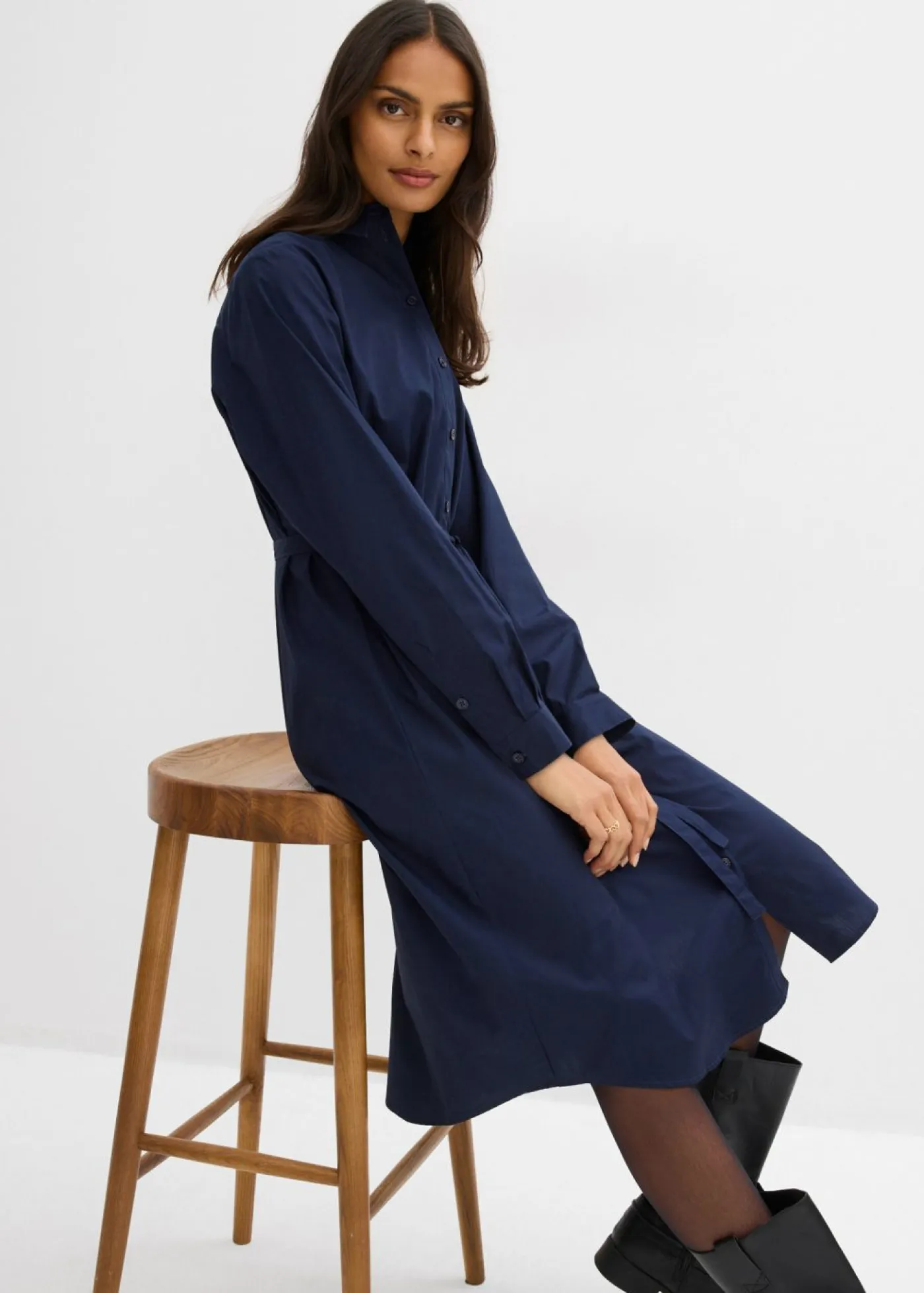 bonprix bonprix Esenciales|Vestidos>Vestido midi de algodón orgánico puro Azul marino