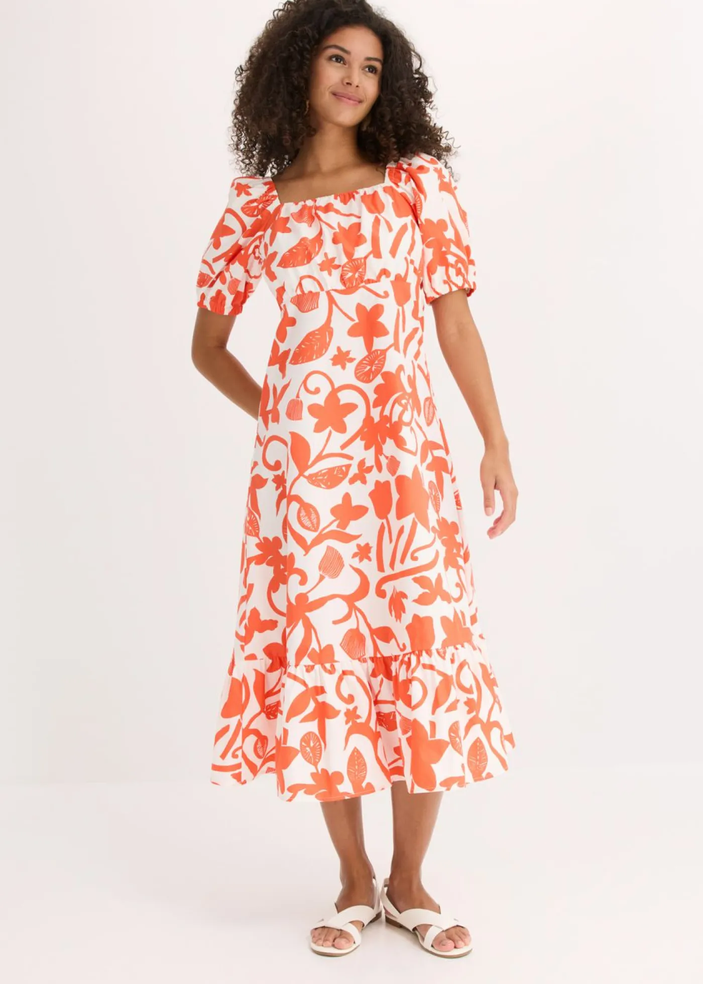 bonprix bonprix Vestidos>Vestido midi de algodón orgánico puro mango-blanco crema