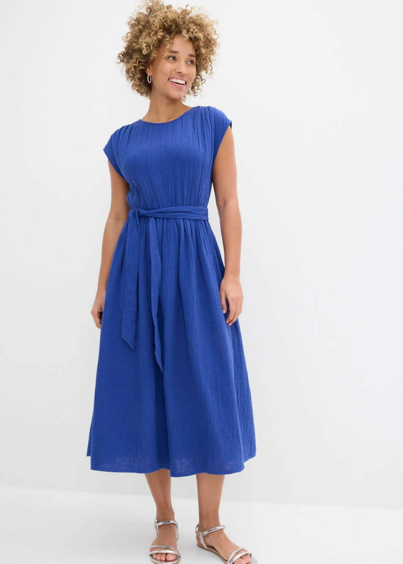 bonprix bonprix Vestidos>Vestido midi de algodón puro Azul marino