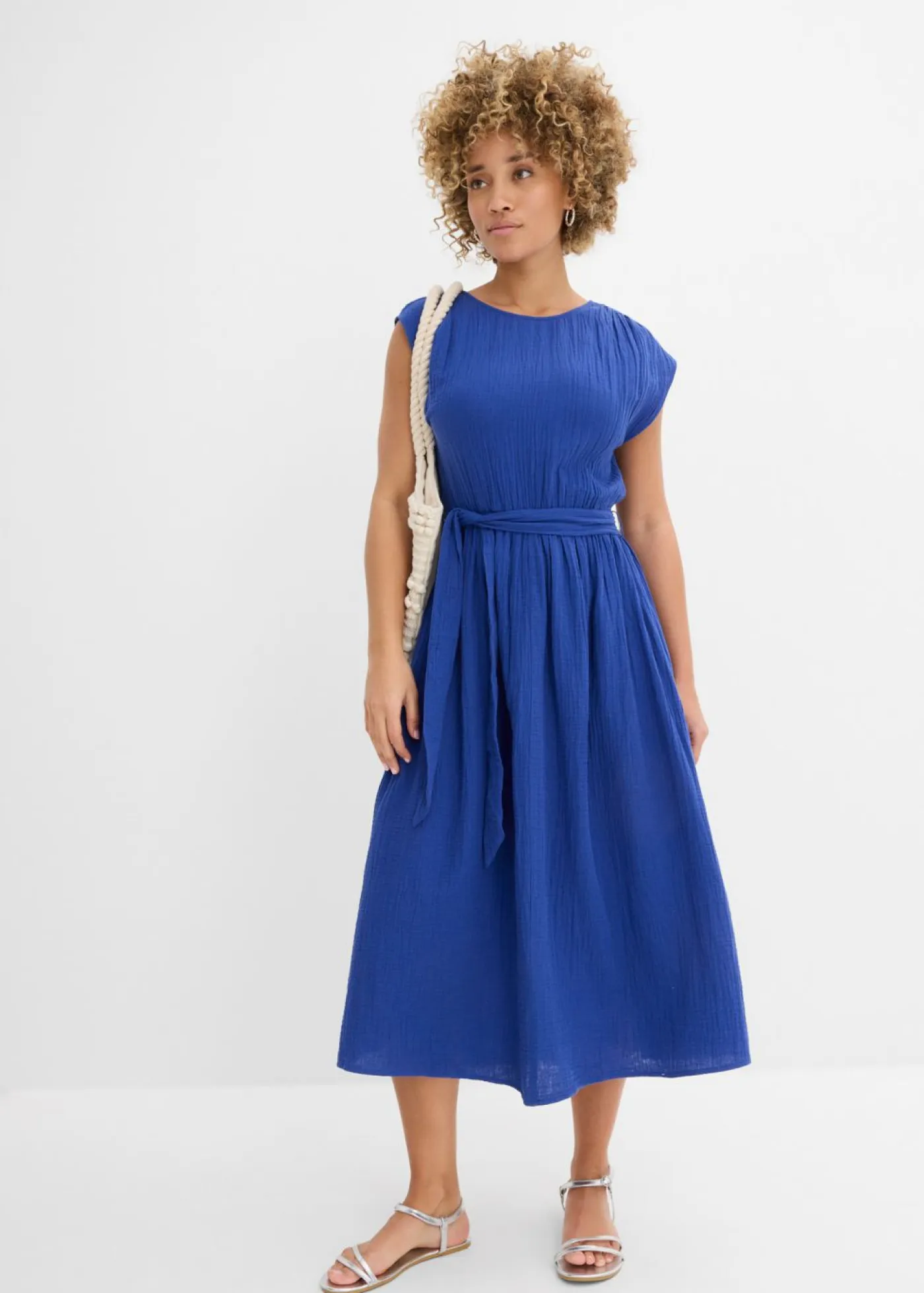 bonprix bonprix Vestidos>Vestido midi de algodón puro Azul marino