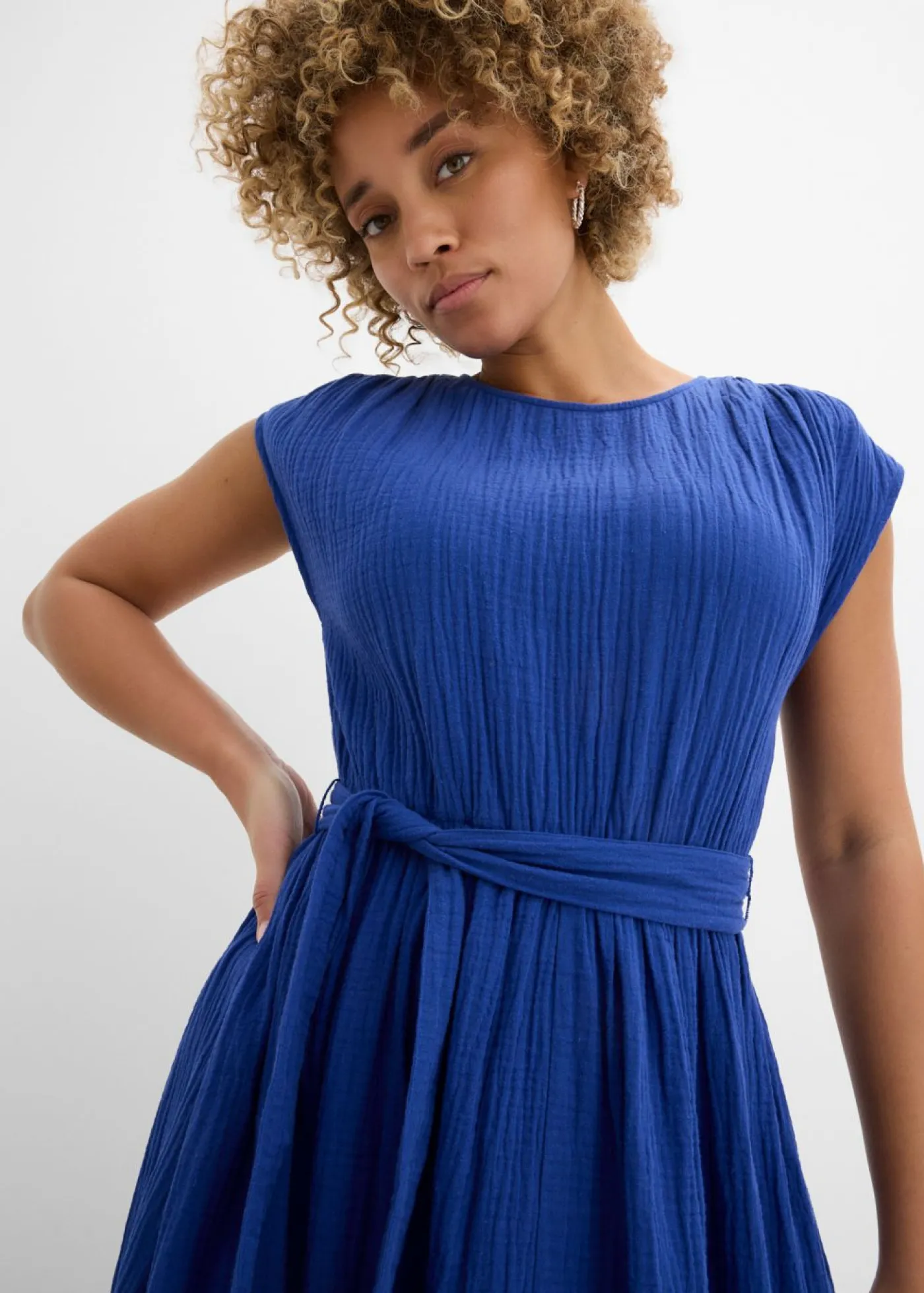 bonprix bonprix Vestidos>Vestido midi de algodón puro Azul marino