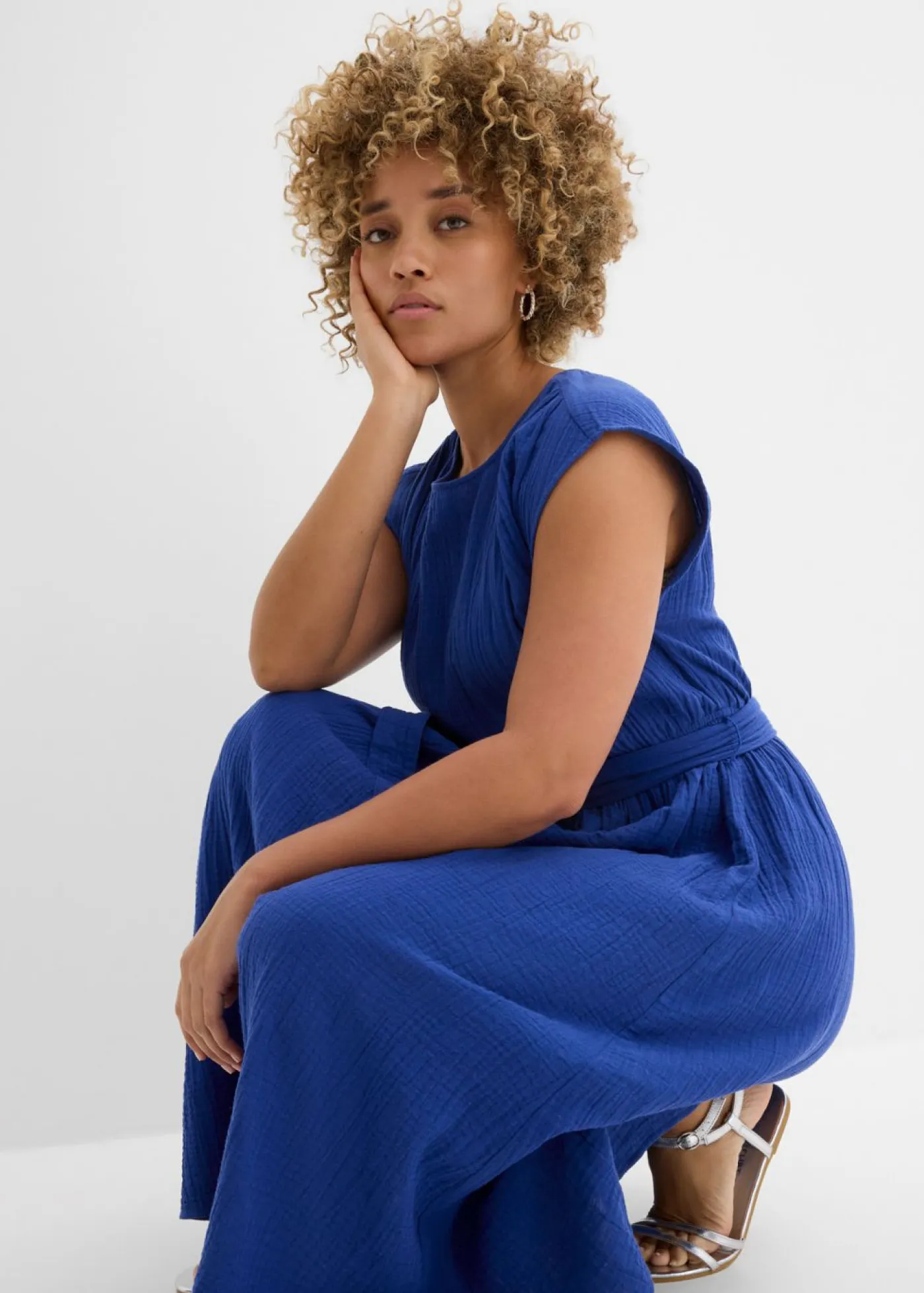 bonprix bonprix Vestidos>Vestido midi de algodón puro Azul marino