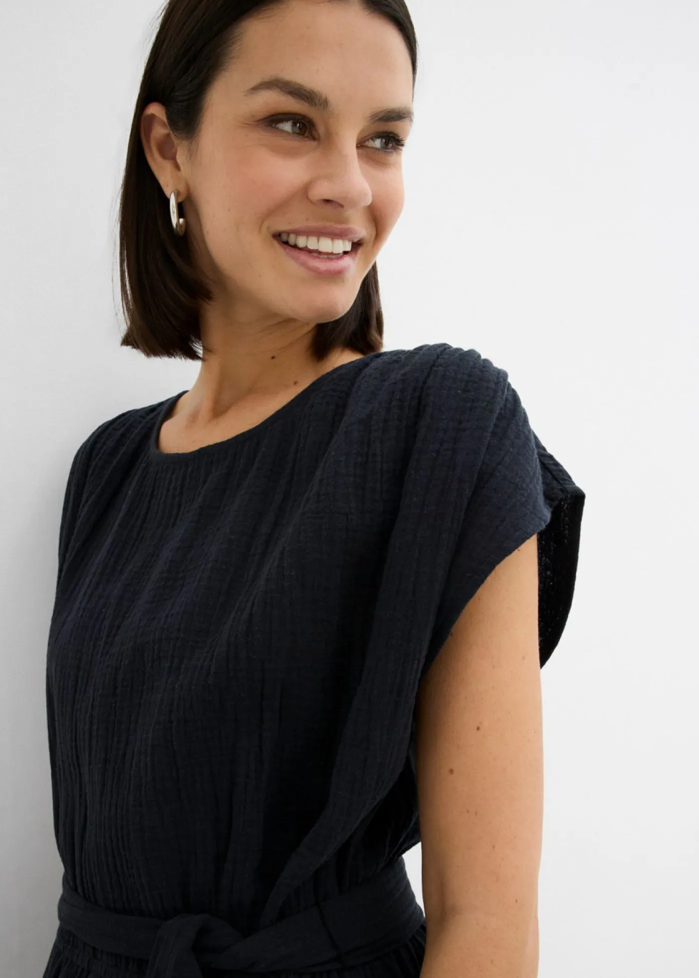 bonprix bonprix Vestidos>Vestido midi de algodón puro Negro