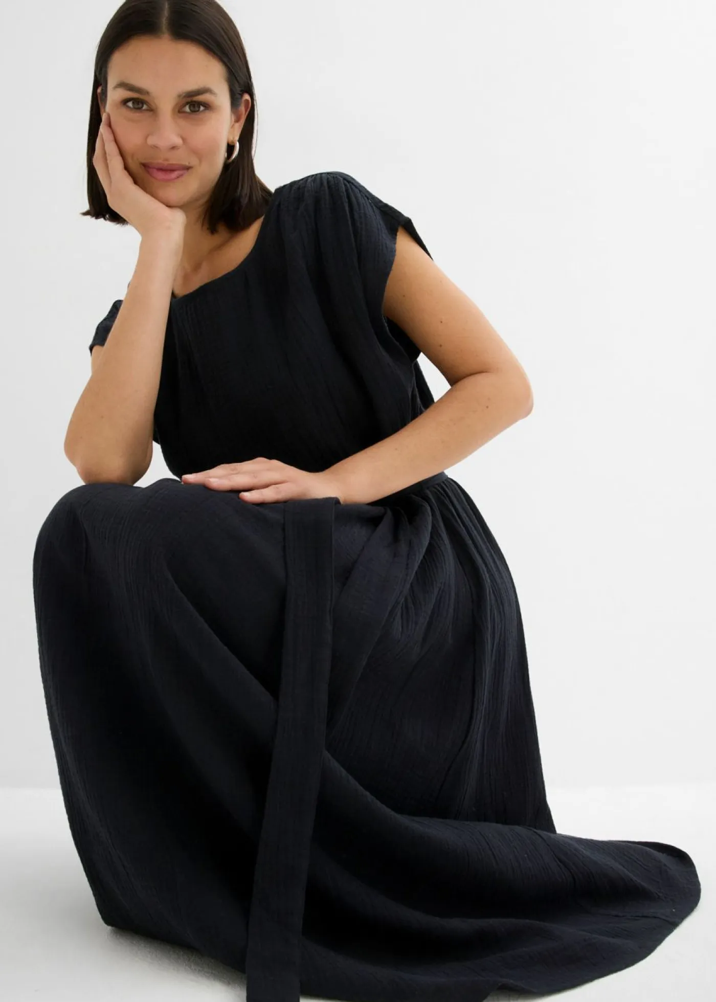 bonprix bonprix Vestidos>Vestido midi de algodón puro Negro