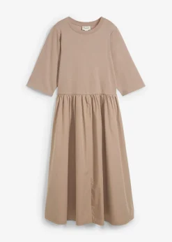 bonprix bonprix Esenciales|Vestidos>Vestido midi de algodón puro Marrón grisáceo