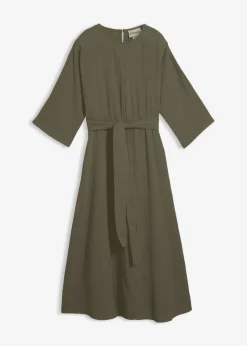 bonprix bonprix Vestidos>Vestido midi de algodón suave Verde oliva oscuro