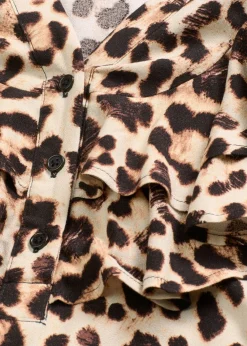 bonprix bonprix Vestidos>Vestido midi de crepé estructurado con volantes estampado leo beige/negro