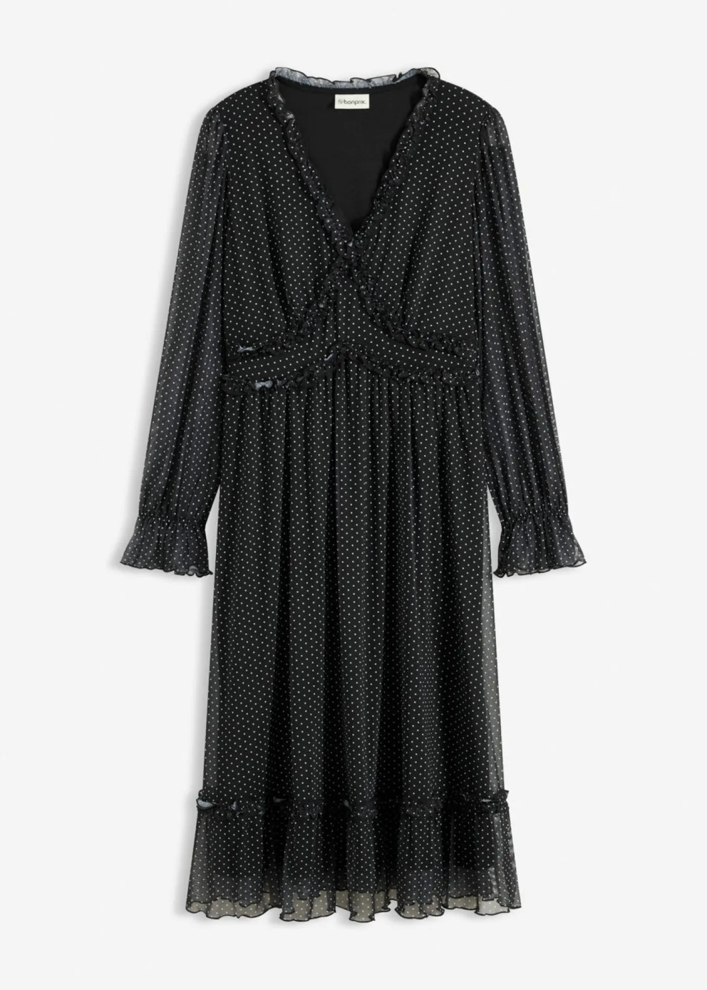 bonprix bonprix Vestidos>Vestido midi de malla negro - blanco topos