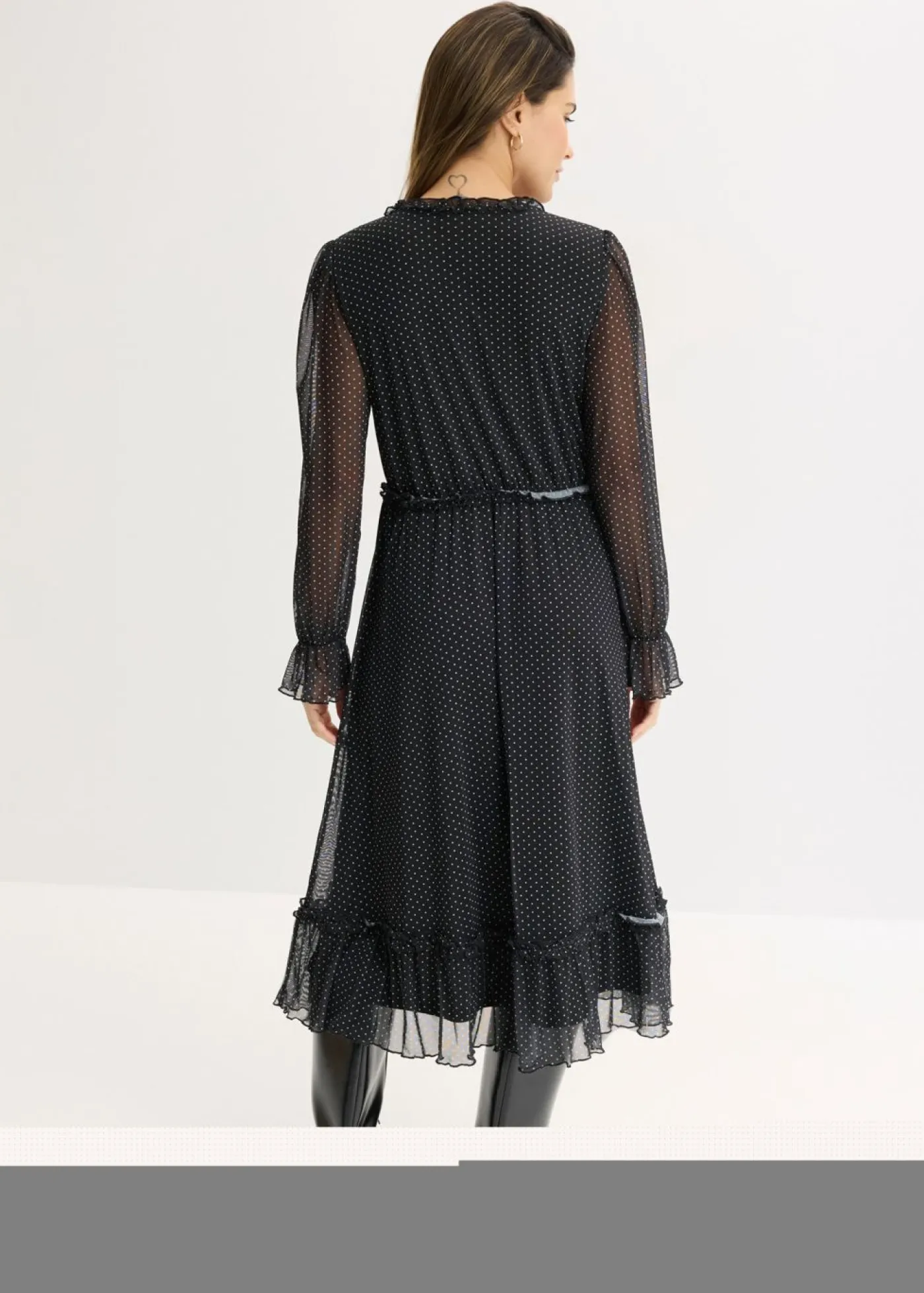 bonprix bonprix Vestidos>Vestido midi de malla negro - blanco topos