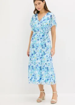 bonprix bonprix Vestidos|Novedades>Vestido midi de malla suave Azul con flores