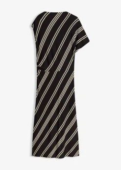 bonprix bonprix Vestidos>Vestido midi de mezcla de viscosa suave Negro-blanco con rayas