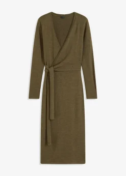 bonprix bonprix Vestidos|Ropa De Punto>Vestido midi de punto Verde oliva oscuro jaspeado