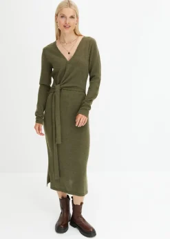 bonprix bonprix Vestidos|Ropa De Punto>Vestido midi de punto Verde oliva oscuro jaspeado