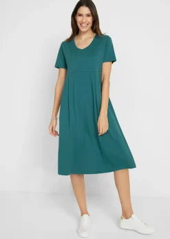 bonprix bonprix Vestidos>Vestido midi de punto de algodón Verde pimienta monocolor
