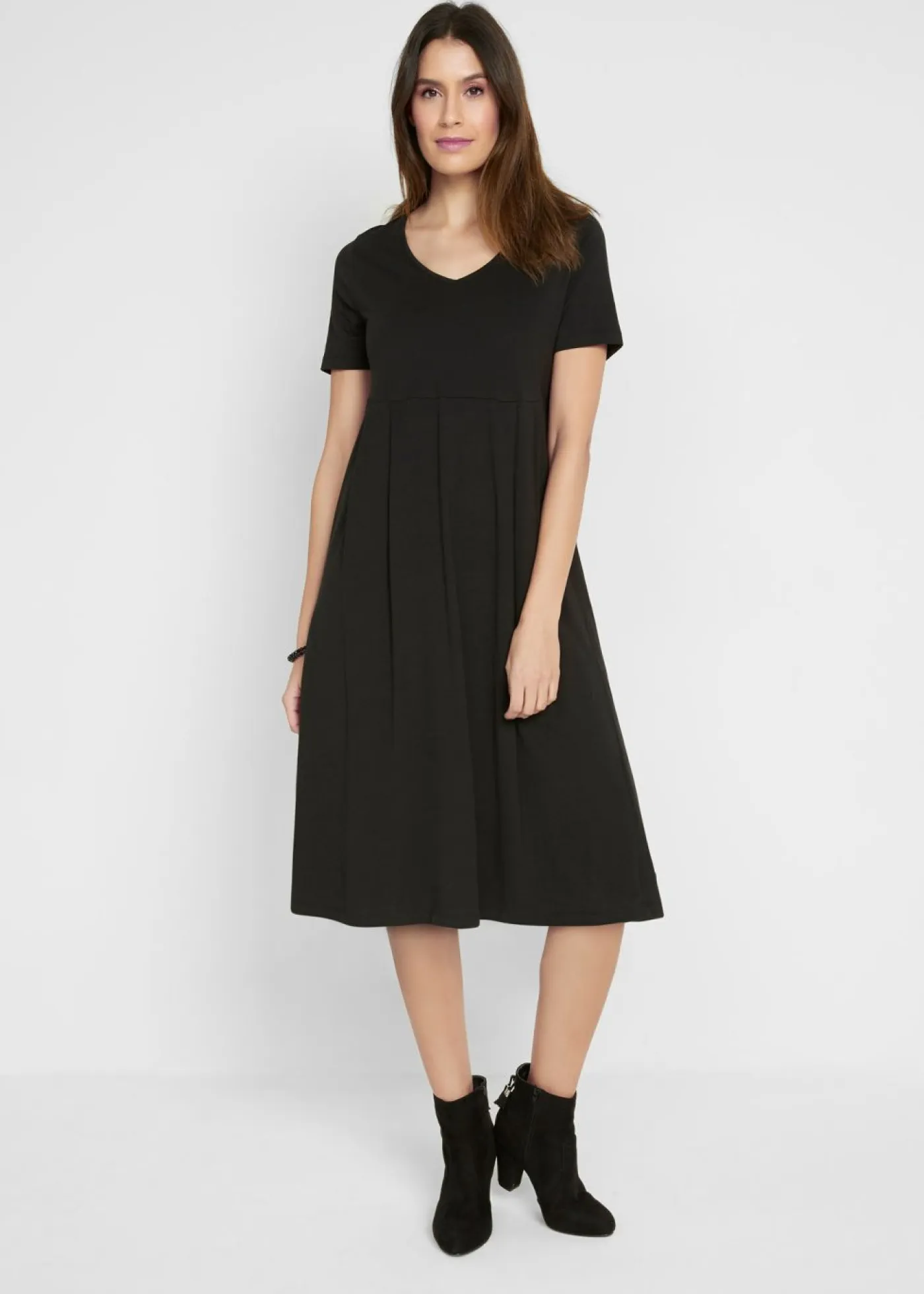bonprix bonprix Vestidos>Vestido midi de punto de algodón Negro