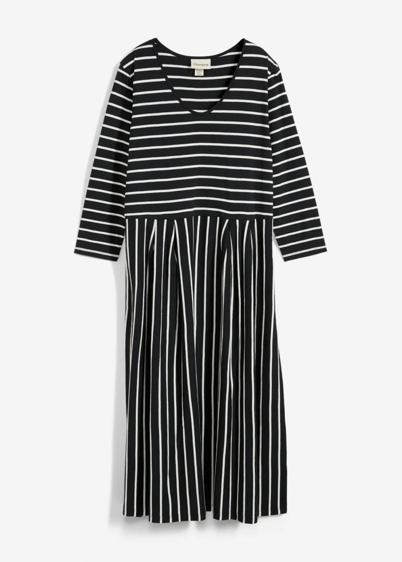 bonprix bonprix Vestidos>Vestido midi de punto de algodón negro-blanco lana con rayas